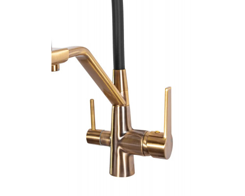 Смеситель для кухни с краном для питьевой воды и гибким изливом,матовое золото/черный FELICE 1415 ORO OPACO-NERO