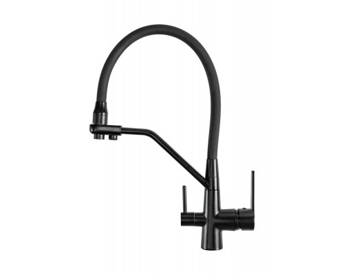 Смеситель для кухни с краном для питьевой воды и гибким изливом,черный с серым шлангом FELICE 1415 NG NERO-GRIGIO