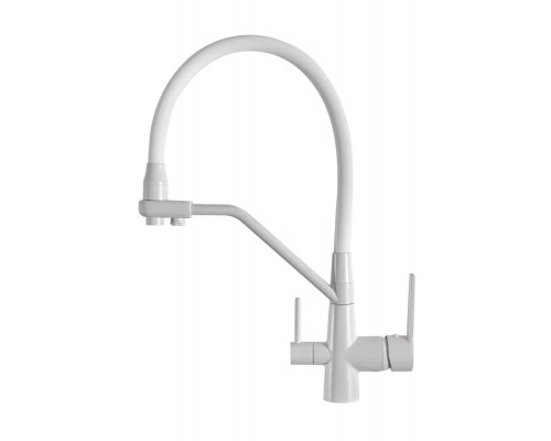 Смеситель для кухни с краном для питьевой воды и гибким изливом,матовый белый FELICE 1415 B BIANCO OPACO