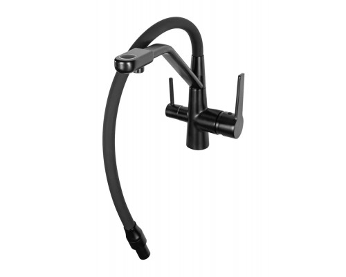 Смеситель для кухни с краном для питьевой воды и гибким изливом,черный с серым шлангом FELICE 1415 NG NERO-GRIGIO