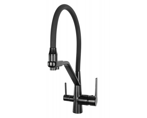 Смеситель для кухни с краном для питьевой воды и гибким изливом,черный с серым шлангом FELICE 1415 NG NERO-GRIGIO