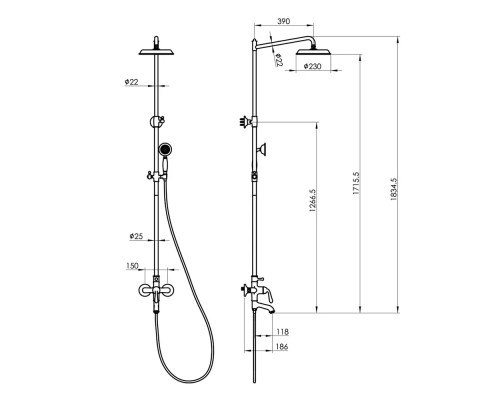 Душевая система с тропическим душем и смесителем,золото глянец FELICE 0560 ORO