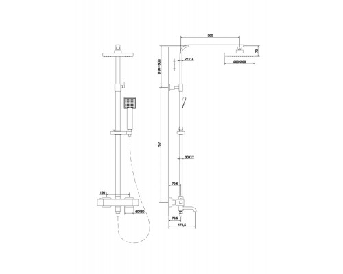 Душевая система с тропическим душем и термостатом,черный матовый FELICE 1160 NERO OPACO