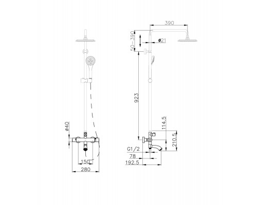 Душевая система с тропическим душем и термостатом,черный матовый FELICE 1260 NERO OPACO