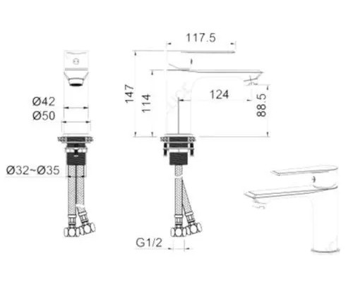 Смеситель для раковины,графит FELICE 8030 GUN METAL
