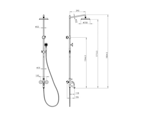 Душевая система с тропическим душем,бронза FELICE 0560 BRONZO