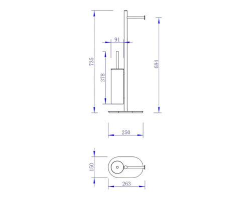 Стойка напольная с держателем для туалетной бумаги и ершиком для унитаза,никель матовый FELICE F 0311 NICHEL