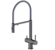 Смеситель для кухни с гибким съемным изливом и подключением к фильтру из латуни,графит с серым шлангом FELICE 1314 GG GUN METAL-GRIGIO