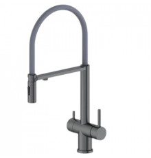 Смеситель для кухни с гибким съемным изливом и подключением к фильтру из латуни,графит с серым шлангом FELICE 1314 GG GUN METAL-GRIGIO