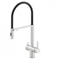 Смеситель для кухни с гибким съемным изливом и подключением к фильтру из латуни,никель/черный FELICE 1314 SN SATINATO-NERO