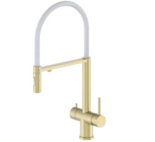 Смеситель для кухни с гибким съемным изливом и подключением к фильтру из латуни,матовое золото / белый FELICE 1314 OB ORO OPACO-BIANCO