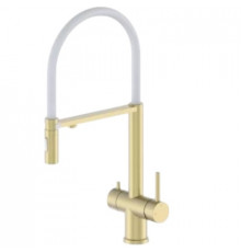 Смеситель для кухни с гибким съемным изливом и подключением к фильтру из латуни,матовое золото / белый FELICE 1314 OB ORO OPACO-BIANCO
