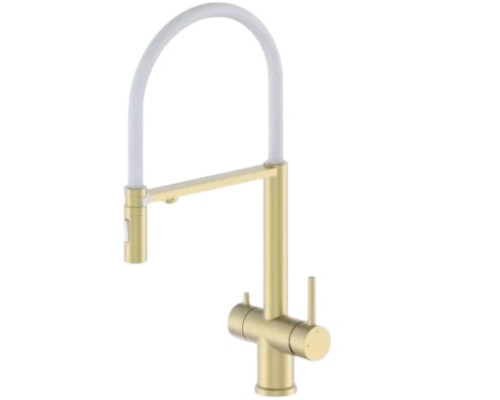 Смеситель для кухни с гибким съемным изливом и подключением к фильтру из латуни,матовое золото / белый FELICE 1314 OB ORO OPACO-BIANCO
