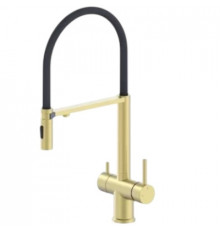 Смеситель для кухни с гибким съемным изливом и подключением к фильтру из латуни,матовое золото / черный FELICE 1314 ON ORO OPACO-NERO