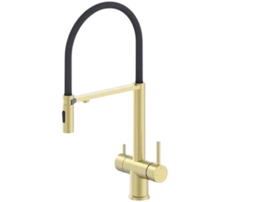 Смеситель для кухни с гибким съемным изливом и подключением к фильтру из латуни,матовое золото / черный FELICE 1314 ON ORO OPACO-NERO