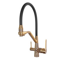 Смеситель для кухни с краном для питьевой воды и гибким изливом,матовое золото/черный FELICE 1415 ORO OPACO-NERO