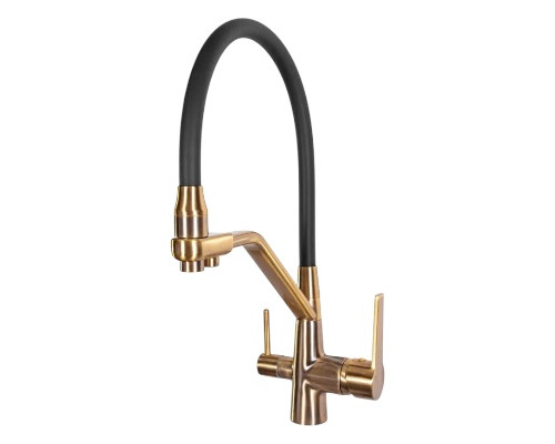 Смеситель для кухни с краном для питьевой воды и гибким изливом,матовое золото/черный FELICE 1415 ORO OPACO-NERO