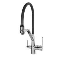 Смеситель для кухни с краном для питьевой воды и гибким изливом,хром с черным шлангом FELICE 1415 CROMO-NERO