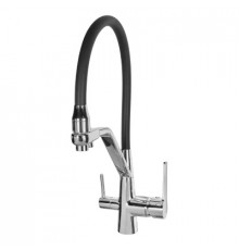 Смеситель для кухни с краном для питьевой воды и гибким изливом,хром с черным шлангом FELICE 1415 CROMO-NERO