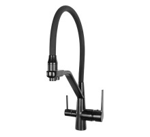 Смеситель для кухни с краном для питьевой воды и гибким изливом,черный с серым шлангом FELICE 1415 NG NERO-GRIGIO