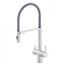 Смеситель для кухни с гибким съемным изливом и подключением к фильтру из латуни,никель / серый FELICE 1314 SG SATINATO-GRIGIO