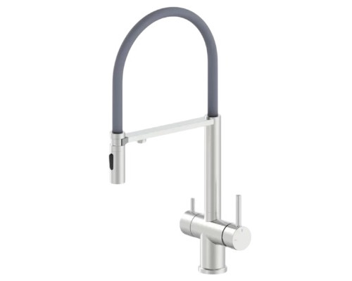 Смеситель для кухни с гибким съемным изливом и подключением к фильтру из латуни,никель / серый FELICE 1314 SG SATINATO-GRIGIO