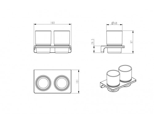 Двойной настенный стакан,хром FELICE K 1029 CROMO
