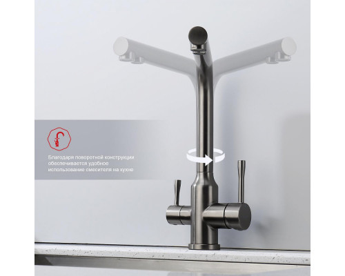 Смеситель Raglo R81.61.09 для кухни с подключением к фильтру излив поворотный, графит