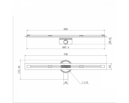 Душевой трап щелевой Raglo R653.70.05 700мм, нержавеющая сталь, сатин