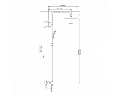 Душевая система Raglo R20.25.03 для душа с термостатом (без излива), сатин золотой