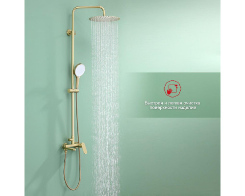 Душевая система Raglo R10.24.03 для ванны и душа излив поворотный 15 см, сатин золотой
