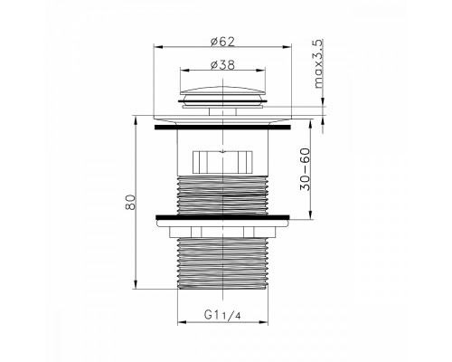 Донный клапан для раковины Raglo R600.05 c переливом (клик-клак), латунь, хром