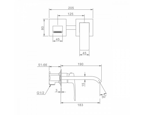 Смеситель Raglo R02.11 для раковины встраиваемый монолитный, хром