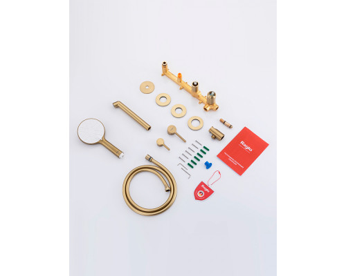 Смеситель Raglo R20.32.03 для ванны и душа встраиваемый излив монолитный 20 см, сатин золотой