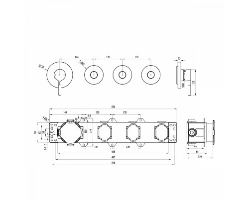 Смеситель Raglo R20.273 для ванны и душа встраиваемый на 3 режима (кнопочное управление), хром