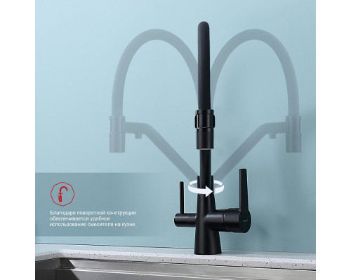 Смеситель Raglo R80.62.06 для кухни с подключением к фильтру съёмный гибкий излив с магнитным фиксатором, черный