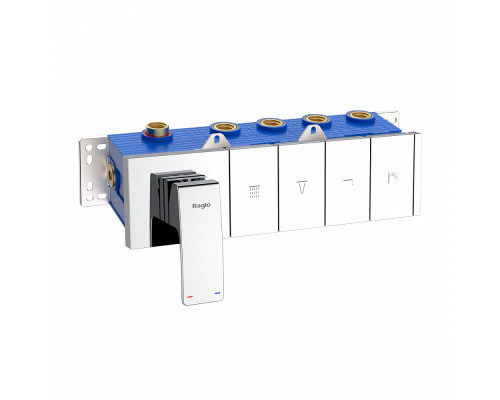 Смеситель Raglo R02.274 для ванны и душа встраиваемый на 4 режима (кнопочное управление), хром