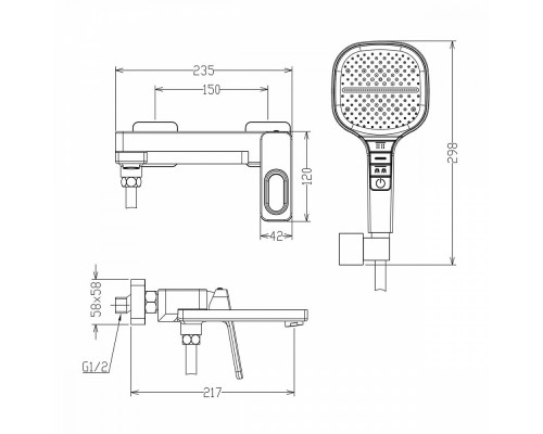 Смеситель Raglo R51.30.09 для ванны и душа настенный излив поворотный 15 см,графит