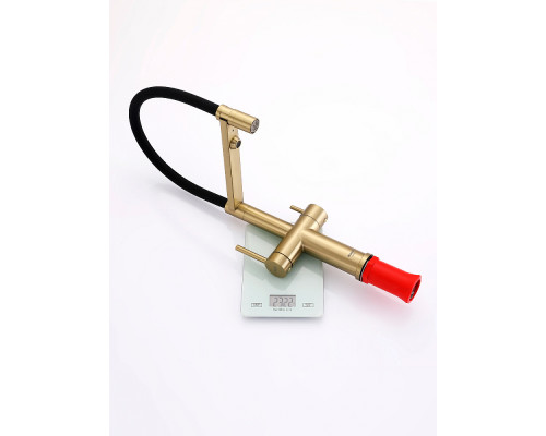 Смеситель Raglo R20.63.03 для кухни с подключением к фильтру съёмный гибкий излив с магнитным фиксатором, сатин золотой