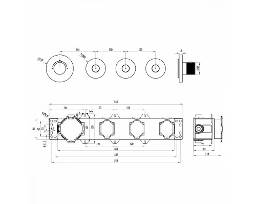 Смеситель Raglo R20.263 для ванны и душа встраиваемый с термостатом на 3 режима (кнопочное управление), хром