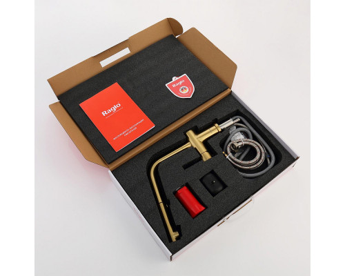 Смеситель Raglo R86.49.03 для кухни с выдвижным изливом, сатин золотой