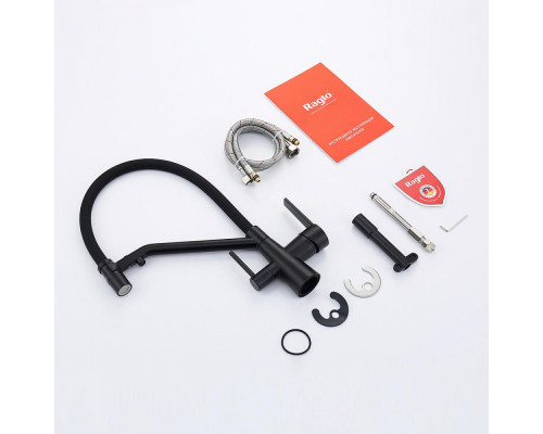 Смеситель Raglo R80.62.06 для кухни с подключением к фильтру съёмный гибкий излив с магнитным фиксатором, черный