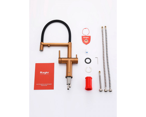 Смеситель Raglo R20.63.33 для кухни с подключением к фильтру съёмный гибкий излив с магнитным фиксатором, матовая медь