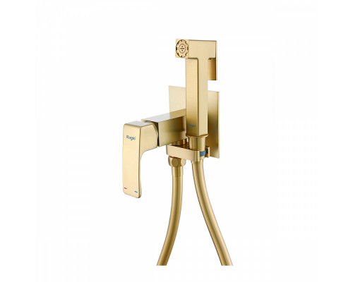 Смеситель Raglo R02.54.03 с гигиеническим душем встраиваемый , сатин золотой