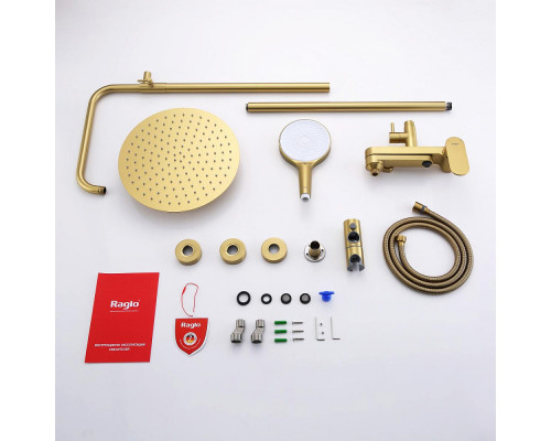 Душевая система Raglo R10.24.03 для ванны и душа излив поворотный 15 см, сатин золотой