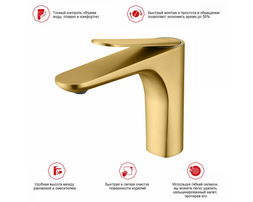 Смеситель Raglo R21.10.03 для раковины монолитный, сатин золотой