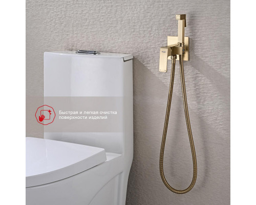 Смеситель Raglo R01.52.03 с гигиеническим душем встраиваемый , сатин золотой