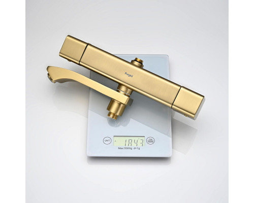 Душевая система Raglo R01.26.03 для ванны и душа с термостатом излив поворотный 15 см, сатин золотой