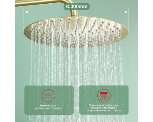 Душевая система Raglo R10.24.03 для ванны и душа излив поворотный 15 см, сатин золотой