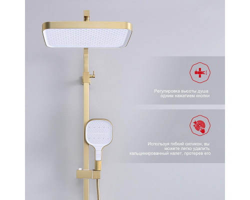 Душевая система Raglo R51.24.03 для ванны и душа излив поворотный 15 см, сатин золотой